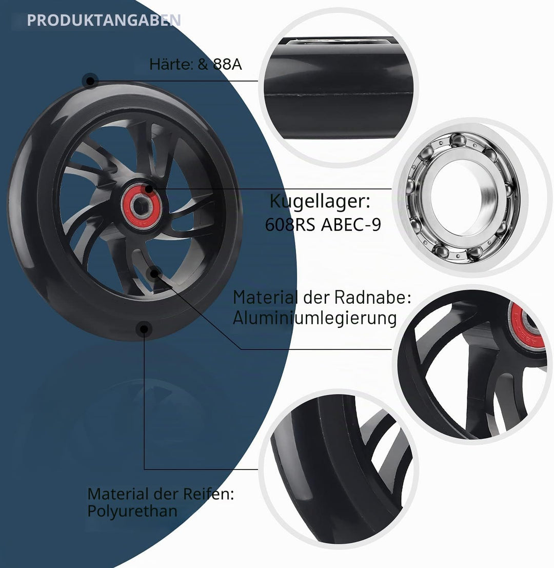 DBREAKS 2 Stück Stunt Scooter Rollen 100mm, Ersatzräder für Scooter 100mm Schwarz, Scooter Ersatzräd
