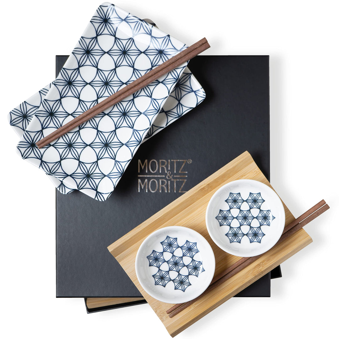Moritz & Moritz Sushi Geschirr Set für 2 Personen - 10 Teile - Sushi Servierset mit 2x Sushi-Teller,