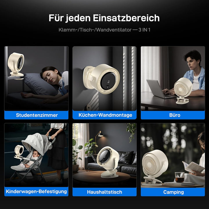 Quiet Clip Ventilator mit 100 Geschwindigkeitsstufen Drehschalter, Leiser Digitaldisplay Tragbarer V