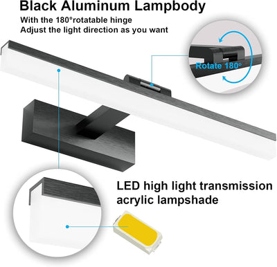 Klighten LED Spiegellampe 12W 40CM, 180° Rotation Badleuchte für Wandbeleuchtung und Badzimmer, Schm