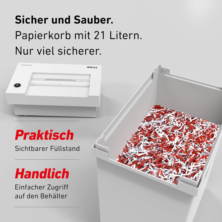 IDEAL Shredcat 8200 CC – Aktenvernichter mit Partikelschnitt (4×40 mm, P-4), bis zu 14 Blatt, hochwe
