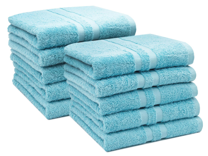 ZOLLNER 10er Set Handtücher, kleine Duschtücher, 50x100 cm, Baumwolle, Aqua Aqua 10er set, Aqua 10er