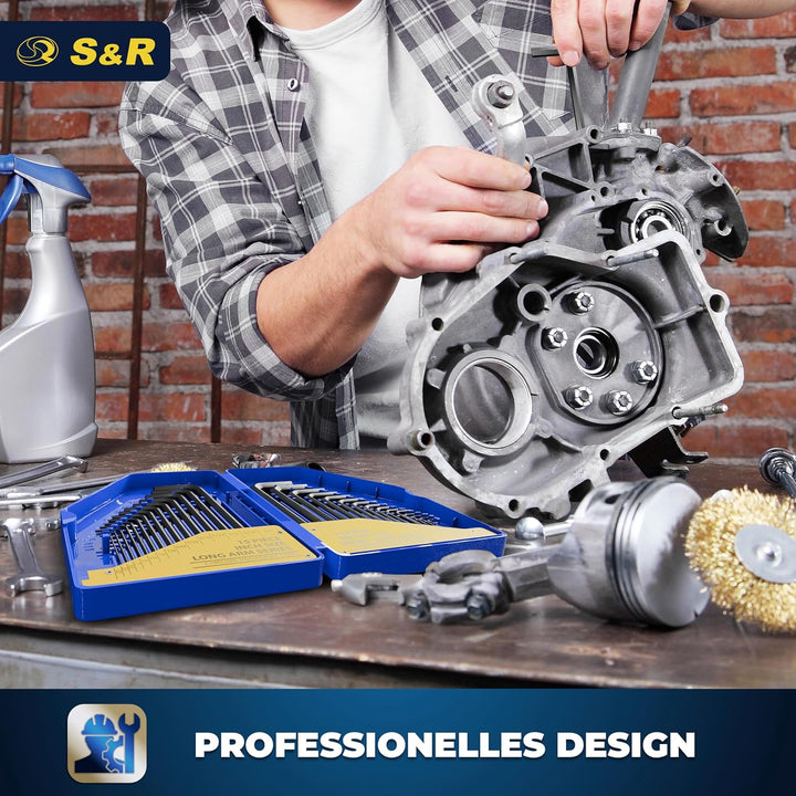 S&amp;R Innensechskantschlüssel Satz HX, 30-tlg. 0,7-10 mm Metrisch und 0,028 bis 3/8 Zoll, speziell geh