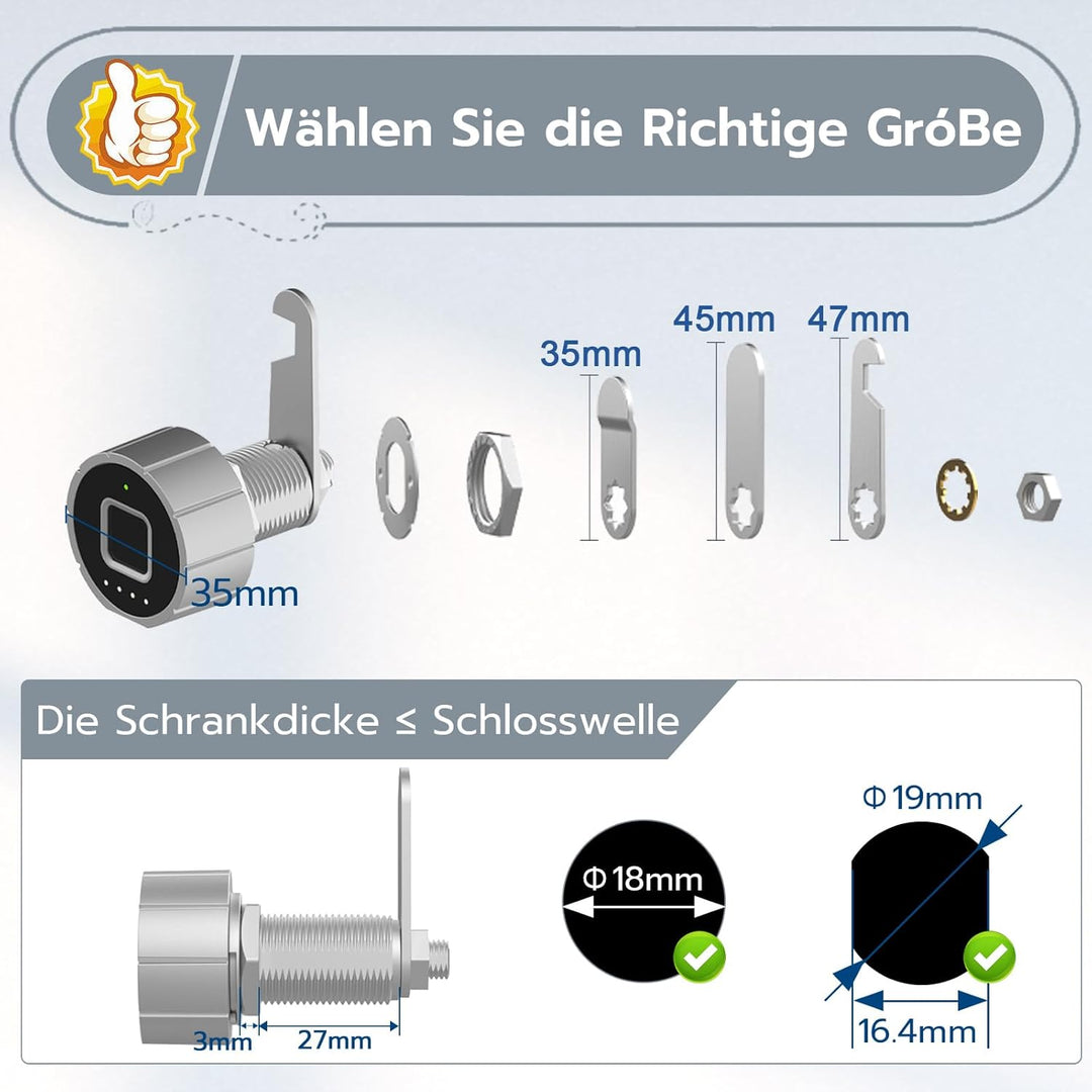 Fingerabdruck Schloss, Eseesmart Briefkastenschloss, Möbelschloss mit APP Fingerabdruck, Elektronisc
