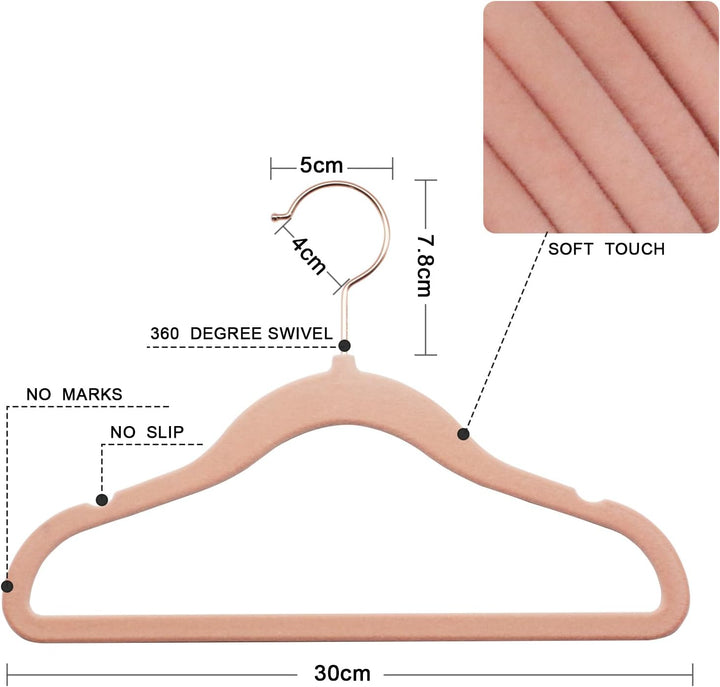 ABHENG 50 Stück Kinderkleiderbügel Samt, Samtbügel für Baby mit 360° Drehbarem Haken, rutschfeste un