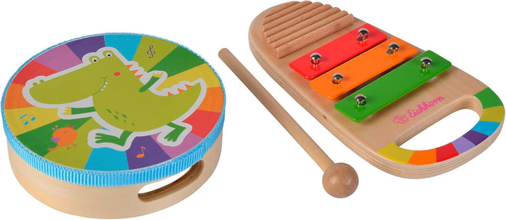 Eichhorn - Musik Set mit Handtrommel und Xylophon inkl. Ratsche, 3 teilig, aus Birken- und Sperrholz