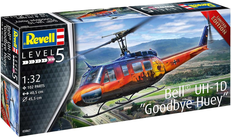 Revell 03867 Bell UH-1D Goodbye Huey, der Teppichklopfer zum Selberbauen, Helikoptermodell 1:32, 40,