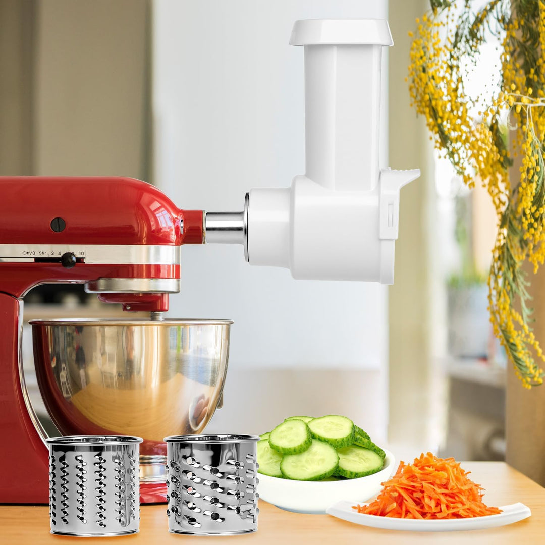 QWORK® Gemüseschneider Set, Edelstahl Slicer Shredder Aufsatz, Julienneschneider, Kompatibel mit Kit