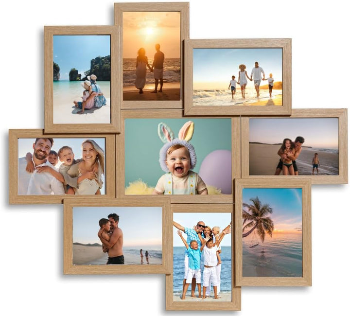 VictoR Bilderrahmen Collage Beige Holz mit 9 Bildern (8 x 10x15cm; 1 x 13x18cm) - Collage Bilderrahm