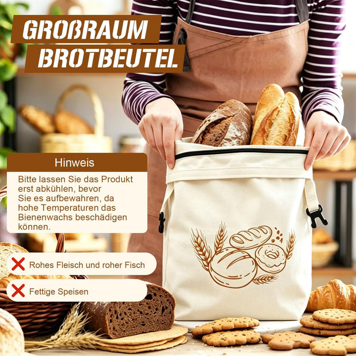 2er Set Bienenwachs Brotbeutel mit Reissverschluss, wiederverwendbar aus Leinen, für Sauerteig &amp; Bac