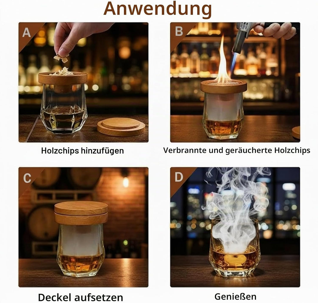 Cocktail Räucher-Set – Whisky Räuchersystem mit 8 Holzsorten &amp; Zubehör – Flygragon Professioneller S