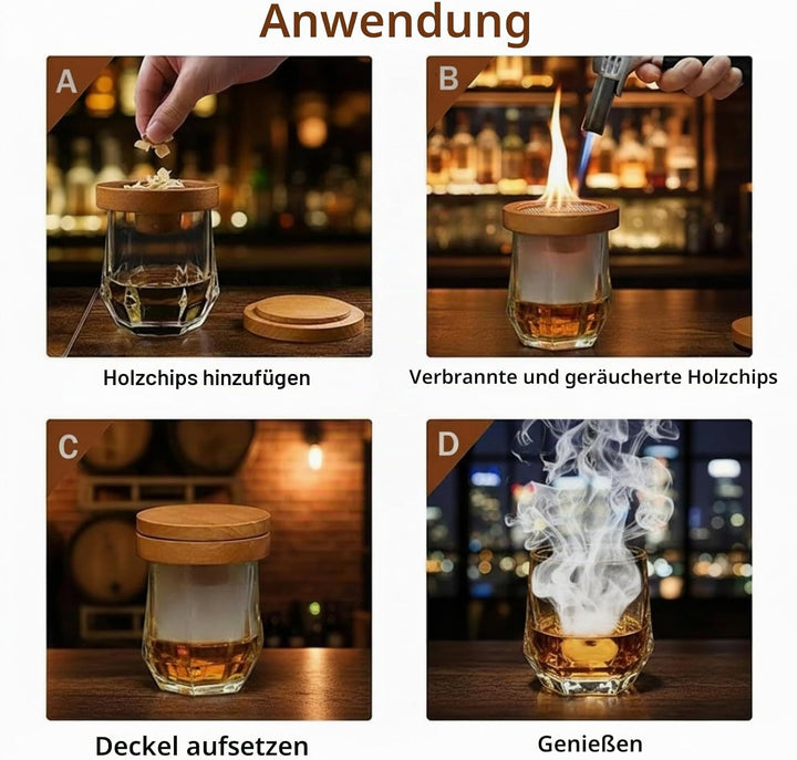 Cocktail Räucher-Set – Whisky Räuchersystem mit 8 Holzsorten &amp; Zubehör – Flygragon Professioneller S