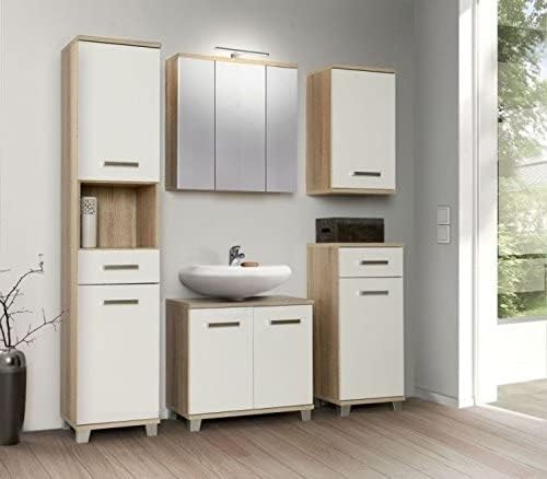 FORTE Veris Hängeschrank mit 3 Spiegeltür, Holzwerkstoff, Sonoma Eiche/Weiss, 68,1 x 68,6 x 20 cm So