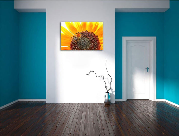 Biene auf Sonnenblume Deluxe Format: 100x70 cm auf Leinwand, XXL riesige Bilder fertig gerahmt mit K