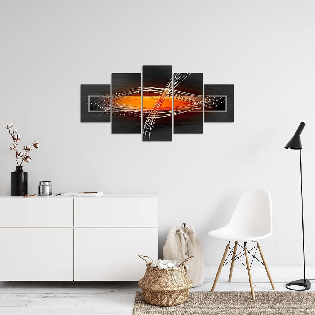 Runa Art Bild Wohnzimmer Schlafzimmer Abstrakt 5 Teilig Grau Orange Schwarz Wandbilder auf Vlies Lei