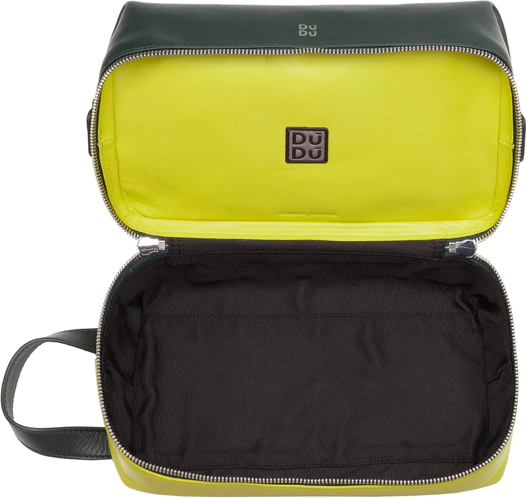 DUDU Beauty Case für die Reise, Herren und Damen, handgefertigter Kulturbeutel aus Leder, 2 Fächer m