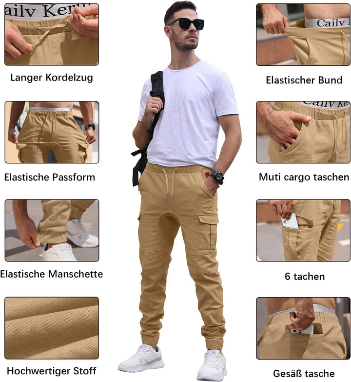 Cindeyar Herren Hosen Slim Fit Casual Jogger Sporthose Freizeithose Cargo Chino Jeans Hose M Khaki 0