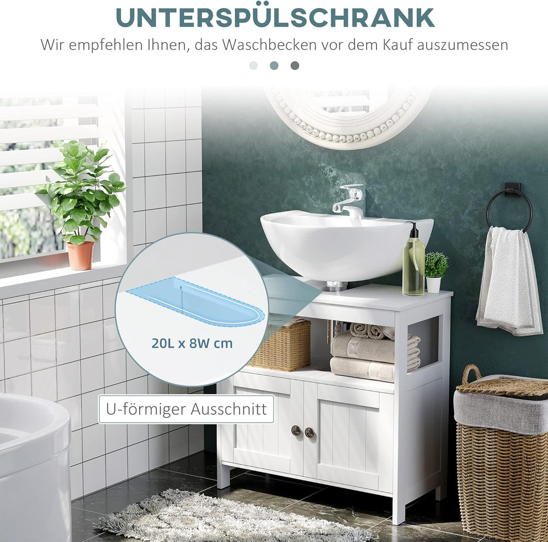 kleankin Waschbeckenunterschrank Unterschrank Badezimmerschrank mit offenem Fach Weiss 60 x 30 x 60