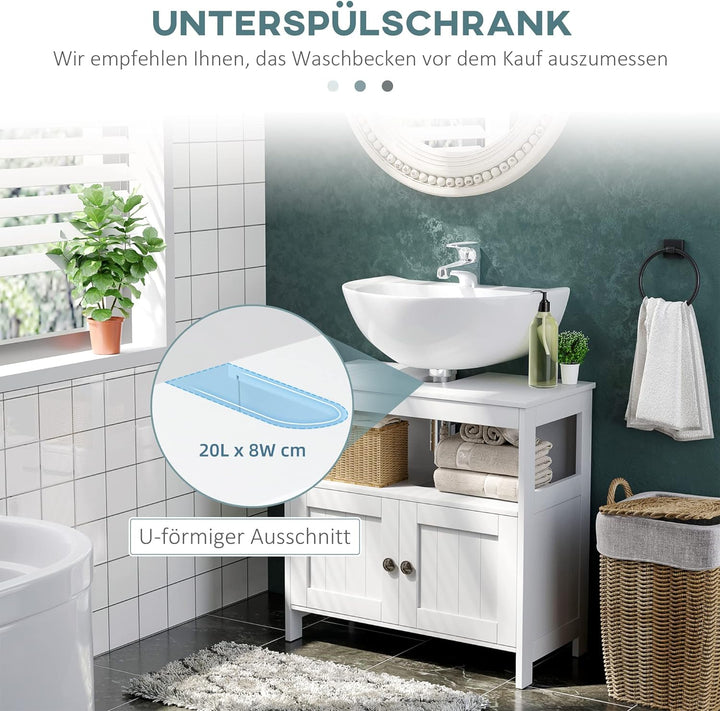 kleankin Waschbeckenunterschrank Unterschrank Badezimmerschrank mit offenem Fach Weiss 60 x 30 x 60