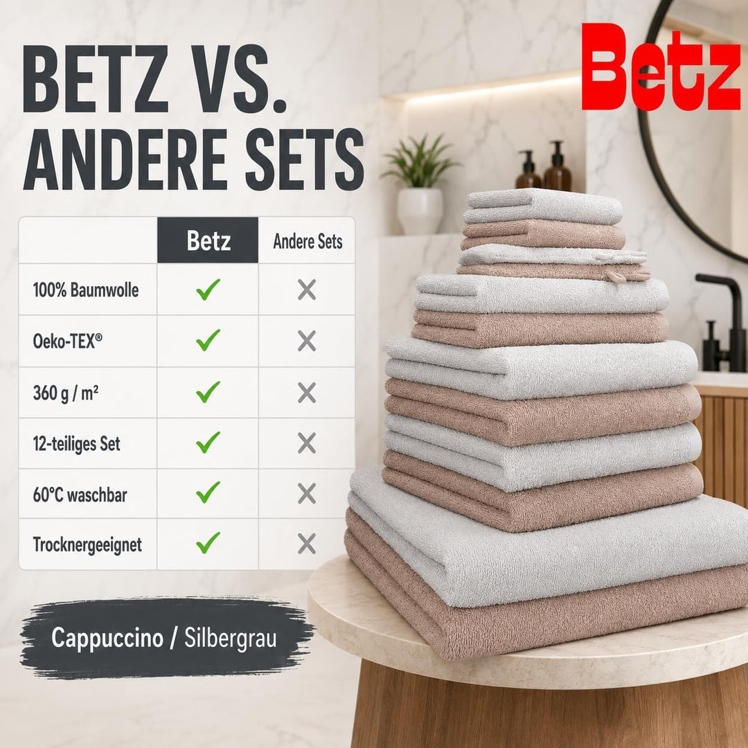 Betz 12 TLG. Handtuch Set Berlin 100% Baumwolle 2 Liegetücher 4 Handtücher 2 Gästetücher 2 Seiflappe