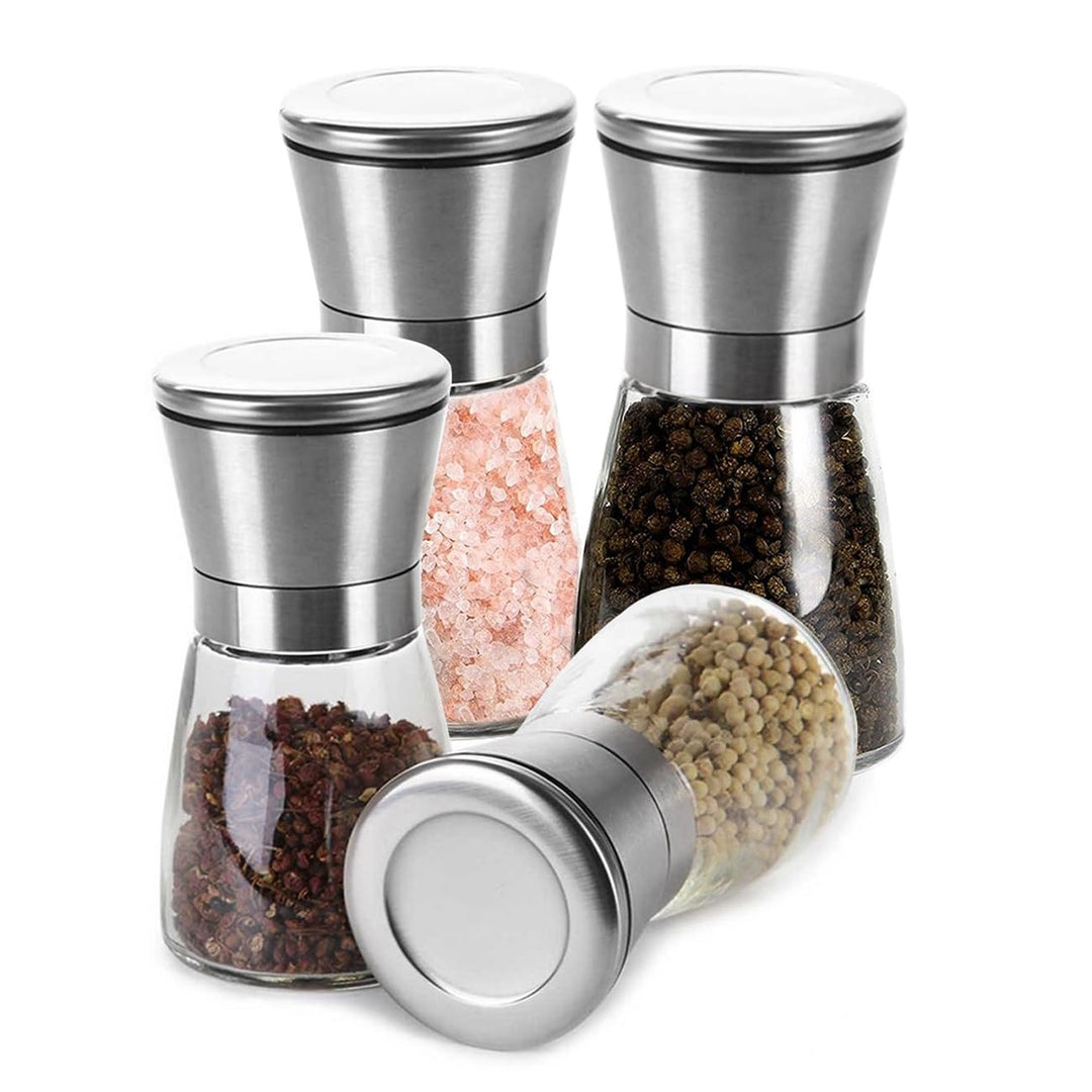 Lawei 4er-set Edelstahl Gewürzmühle Set 160ml Salz und Pfeffermühle mit Einstellbar Mahlwerk Chilimü
