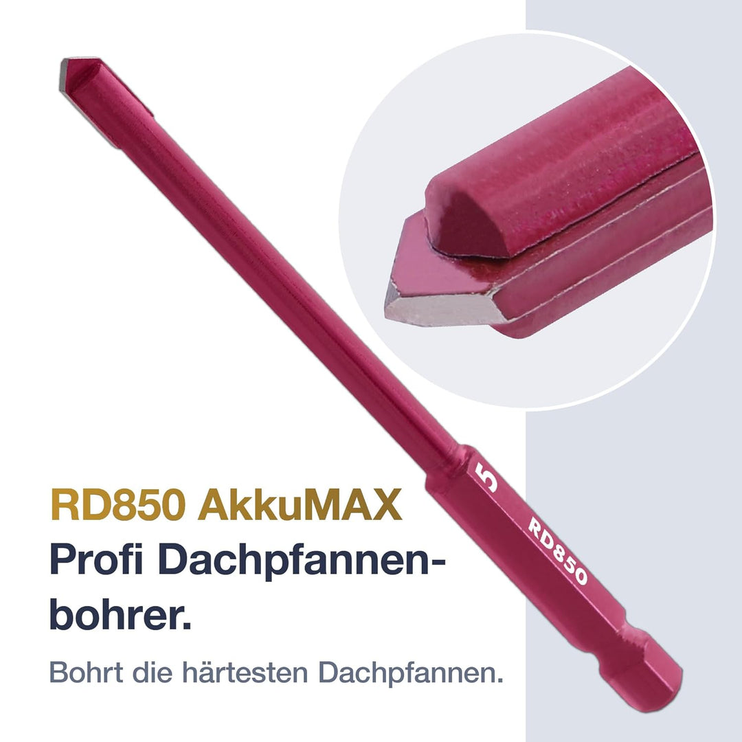 Marcrist RD850 AkkuMAX Dachziegelbohrer 5 mm 10er-Set - Hartmetall-Fliesenbohrer für Dachpfannen, To