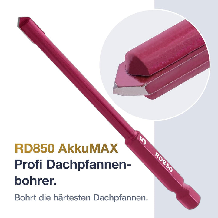 Marcrist RD850 AkkuMAX Dachziegelbohrer 5 mm 10er-Set - Hartmetall-Fliesenbohrer für Dachpfannen, To