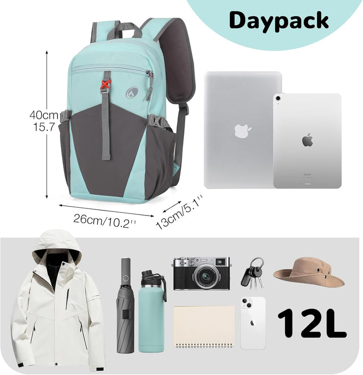 12L Wanderrucksack Klein Leichter, Kleiner Rucksack Lässig Herren Damen, Mini Daypacks für Wandern R