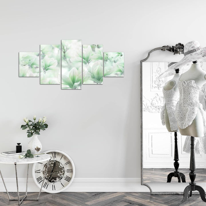 Runa Art Wandbilder Blumen Magnolien 5 Teilig Bild auf Vlies Leinwand Deko Wohnzimmer Blumenmotiv Gr