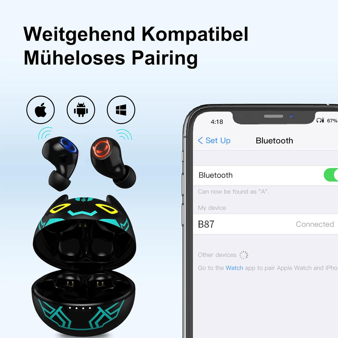 Bluetooth Headphones in Ear, Cute Headphones Wireless with Microphone and Charging Case, 32H Playtim
