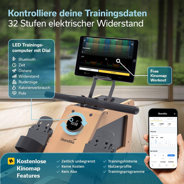 Skandika Rudergerät für Zuhause Torin P6-G | Rudergeräte Krafttraining, mit Eigenantrieb, Rahmen aus