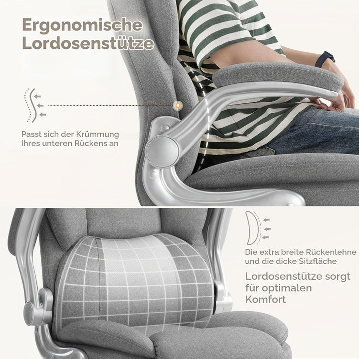 IWMH Bürostuhl Ergonomischer Schreibtischstuhl Chefsessel Drehstuhl mit hochklappbarer Armlehne, höh