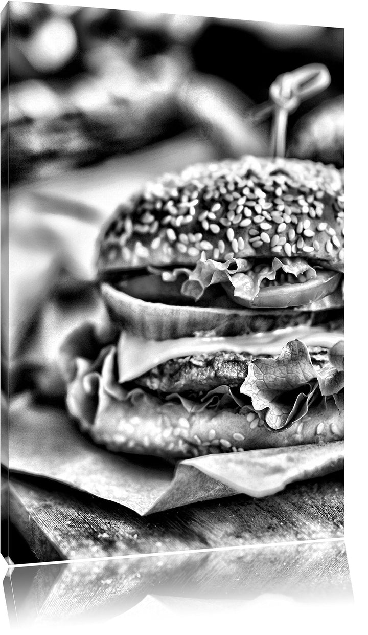Pixxprint Monocrome, Leckerer Burger und Pommes, Format: 100x70 auf Leinwand, riesige Bilder fertig