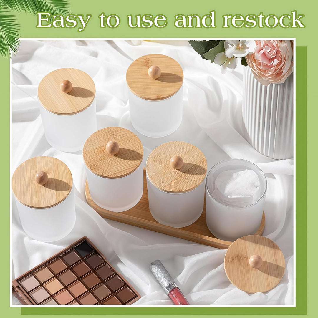 Glas Wattestäbchen Behälter, Schminktisch Badezimmer Organizer Set mit Tablett, Wattepadspender Make