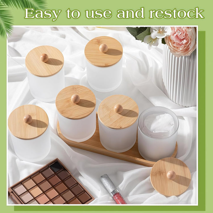 Glas Wattestäbchen Behälter, Schminktisch Badezimmer Organizer Set mit Tablett, Wattepadspender Make