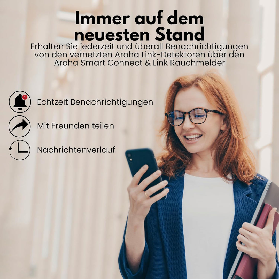 Aroha Smart Connect & Link WLAN-Rauchmelder Vernetzt - 10 Jahre Batterie - Feuermelder - Brandmelder