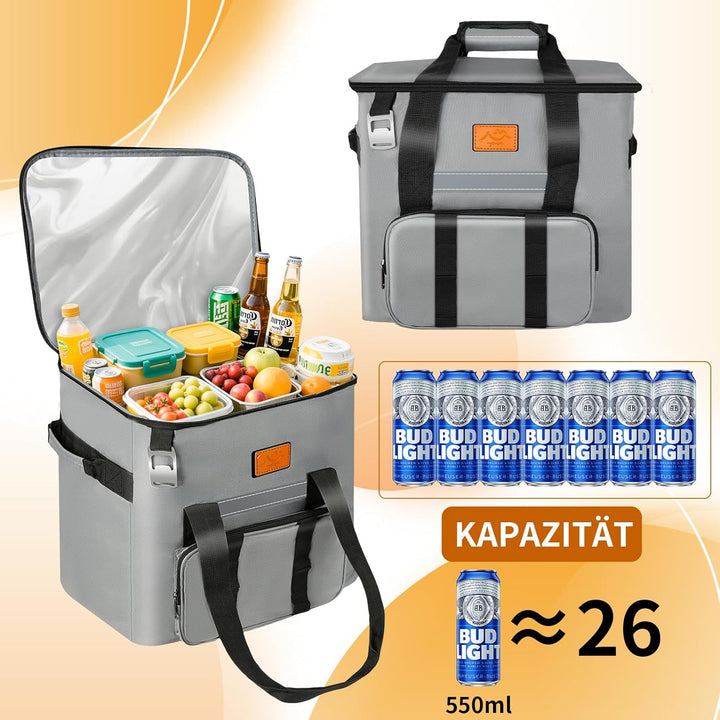 kühltasche faltbar 30L, Picknicktasche, Lunch Bag, Leck-proof & wasserdicht, für Strand, Camping, Pi