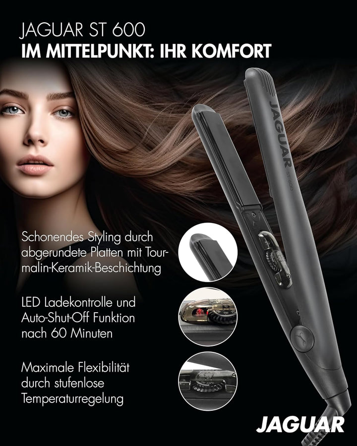 JAGUAR Glätteisen ST600 Black | Profi Haarglätter mit stufenloser Temperatureinstellung | Inkl. abge