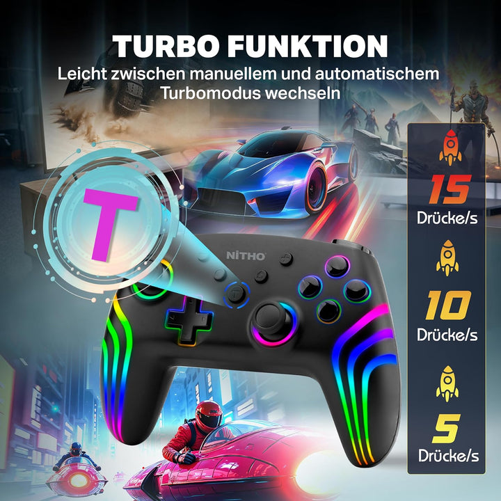 NITHO NEXUS Wireless Controller Kompatibel mit Switch/Switch 2/Lite/OLED/PC/Android, Gamepad mit 6 A