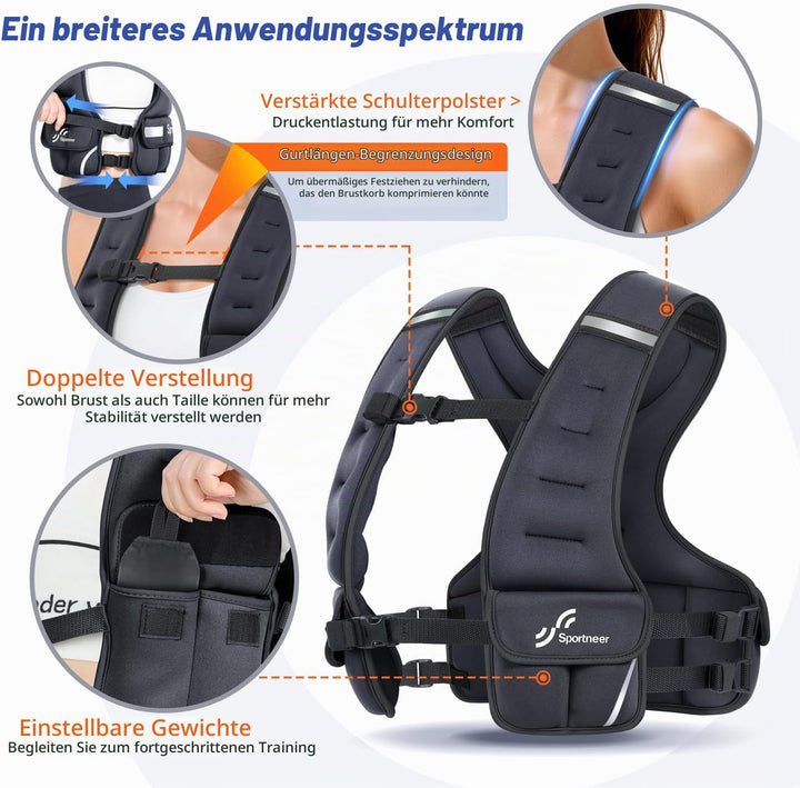 Sportneer Verstellbare Gewichtsweste für Damen Laufweste, 2,7-4,5kg/ 4,5-8,16kg Gewichtsweste für Kr