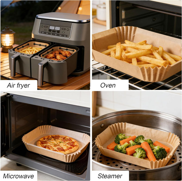 100 Stück Airfryer Backpapier+ 4 Stück Airfryer Silikon Magnete, THAKOI Heissluftfritteuse Zubehör N
