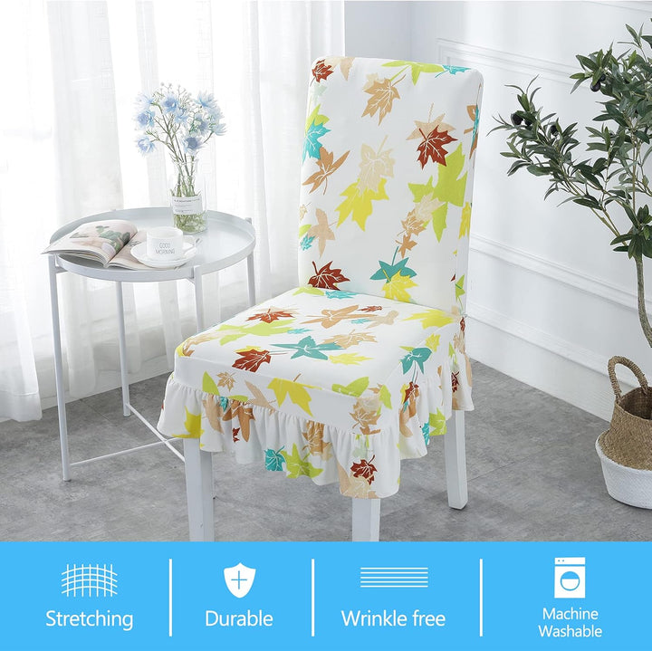 VanderHOME Stuhlhussen 4er Set Elastische Universal Esszimmerstuhl Abdeckung mit Rock Abnehmbare Was