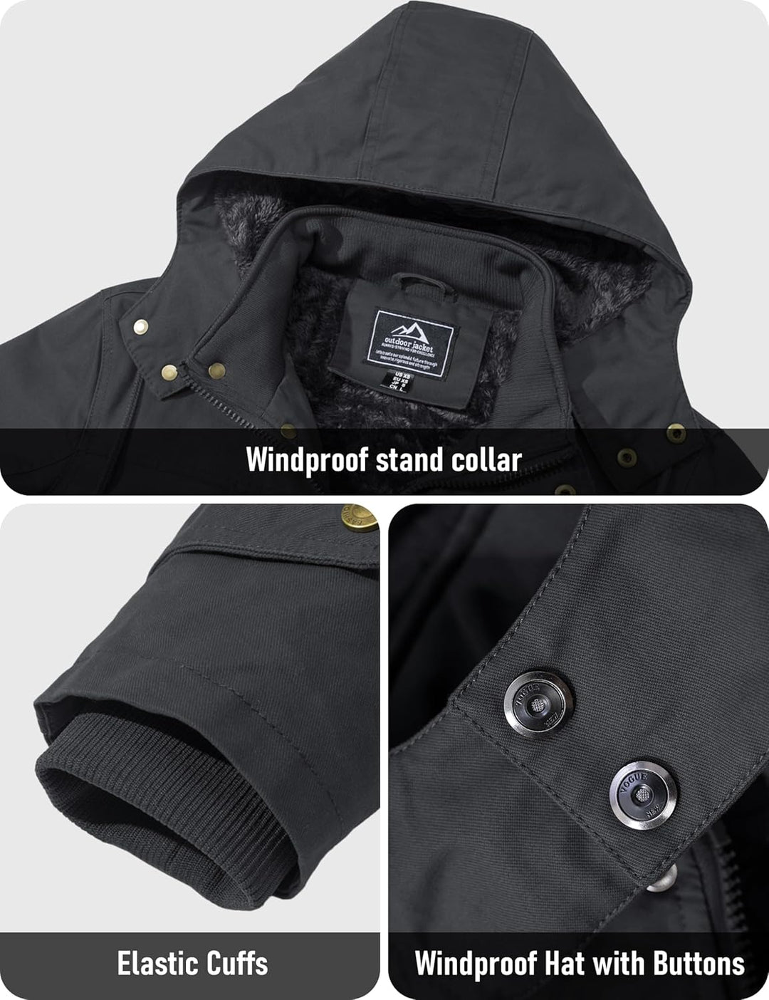 MAGCOMSEN Winterjacke Herren Warm Gefüttert Jacke Fleece Winterparka Winddicht Outdoor Übergangsjack