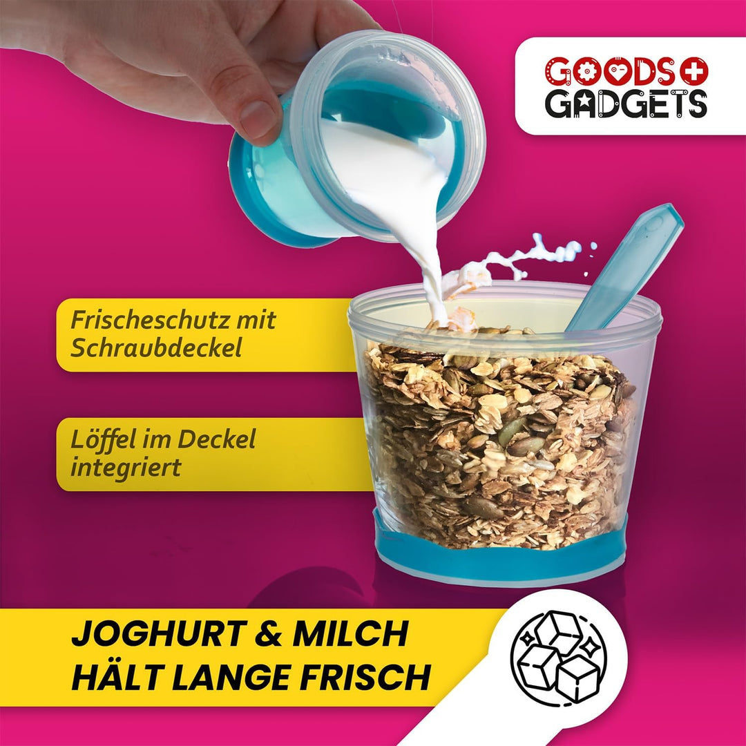 GOODS+GADGETS Müslibecher to Go Deluxe - Joghurt-Becher für unterwegs - Reise Lunchpot mit Löffel un