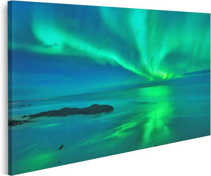 islandburner Bild auf Leinwand Aurora Auf Dem Meer Nordlichter Auf Den Lofoten Norwegen Sternenhimme