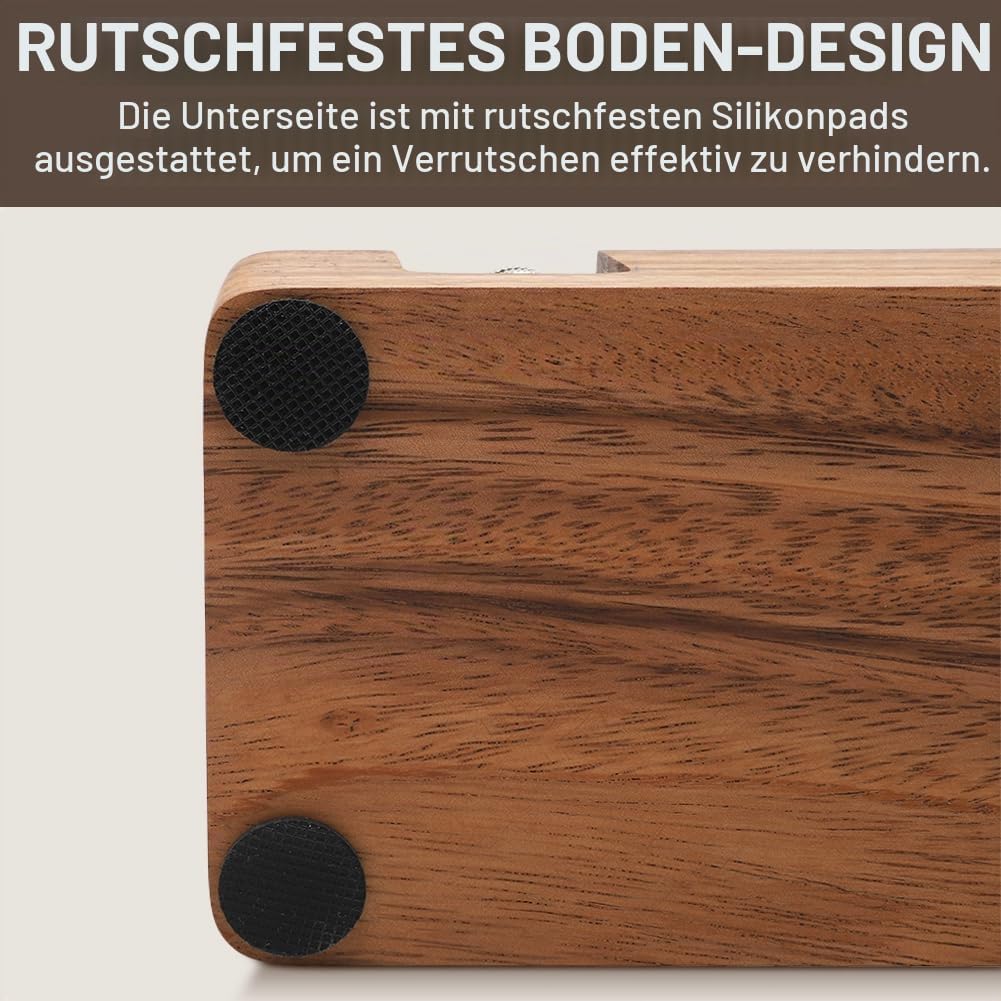 Tamperstation 51mm 54mm aus Walnussholz - Höhenverstellbar mit Drehknopf &amp; Anti-Rutsch Basis | Inkl.