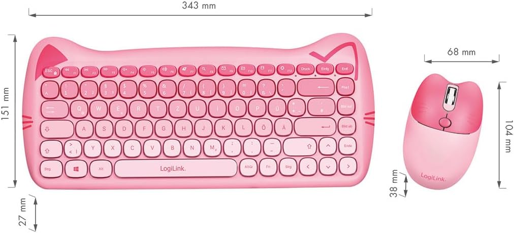 LogiLink kabellose 2,4 GHz kindgerechte Tastatur-Maus-Kombi 1600 DPI QWERTZ-Layout Windows MAC 85 Ta