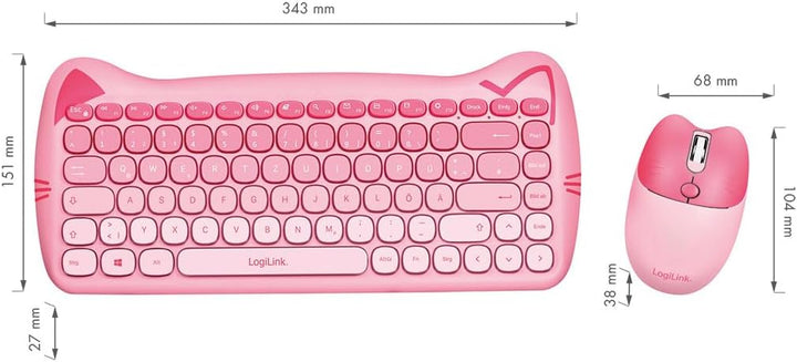 LogiLink kabellose 2,4 GHz kindgerechte Tastatur-Maus-Kombi 1600 DPI QWERTZ-Layout Windows MAC 85 Ta