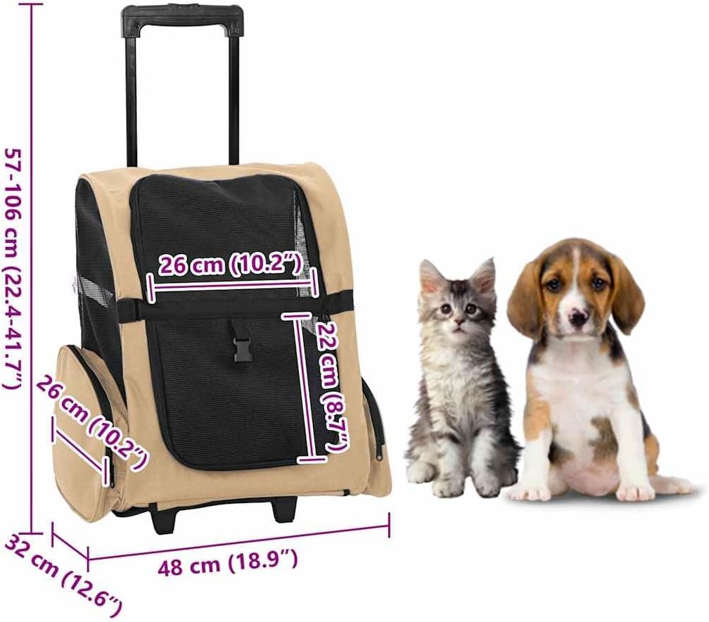 vidaXL Trolley für Haustiere 3-in-1 Sandfarbe 48x32x(57-106) cm cm Oxford-Gewebe, Sandfarbe