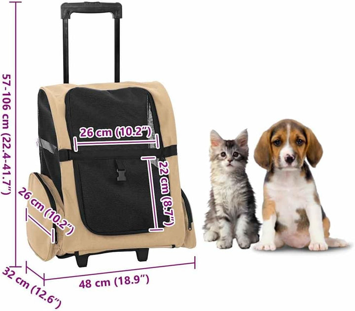 vidaXL Trolley für Haustiere 3-in-1 Sandfarbe 48x32x(57-106) cm cm Oxford-Gewebe, Sandfarbe
